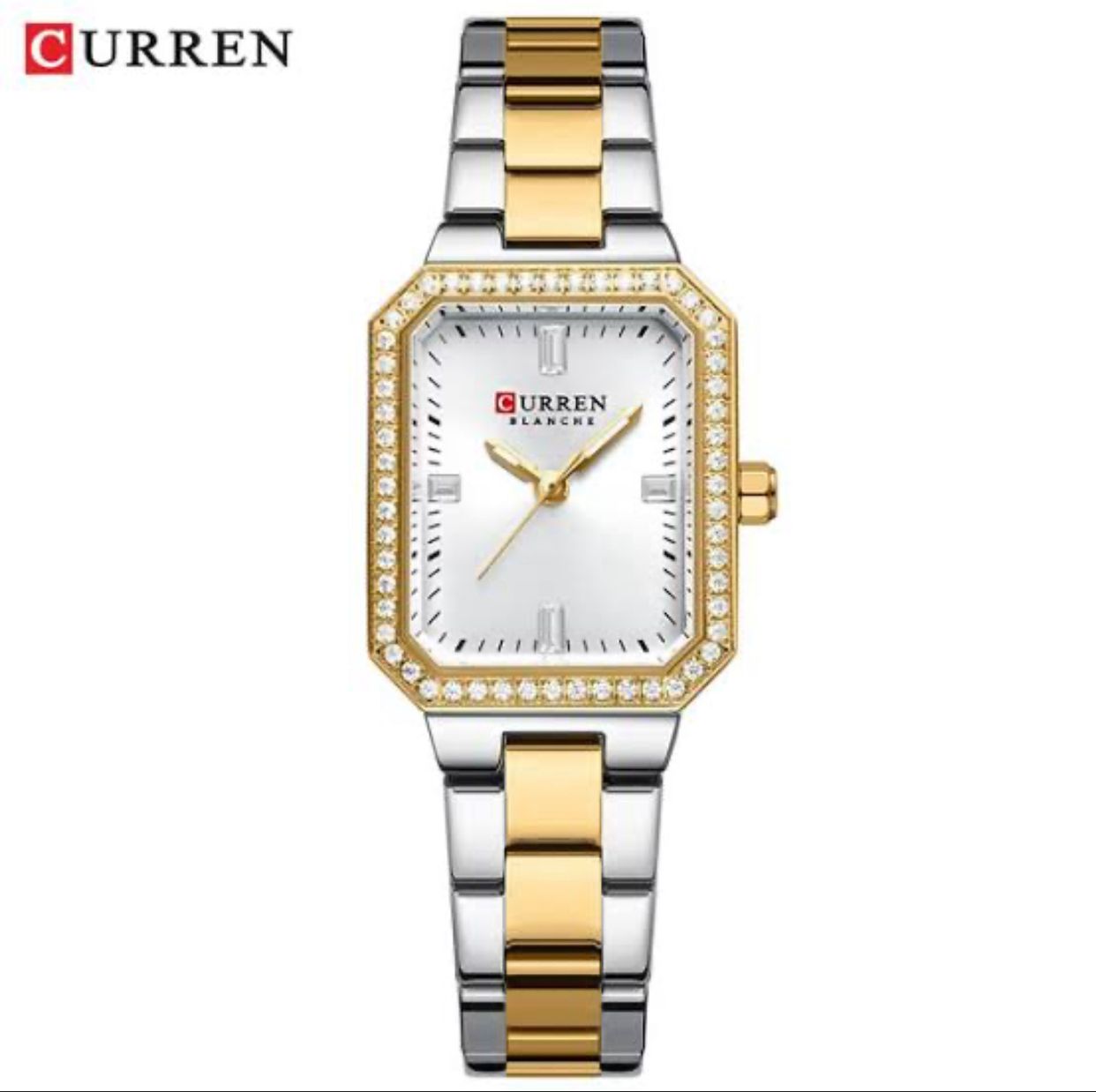 CURREN Women’s Two-Tone Gold Silver Watch – Elegant Rectangular Dial Fashion Wristwatch