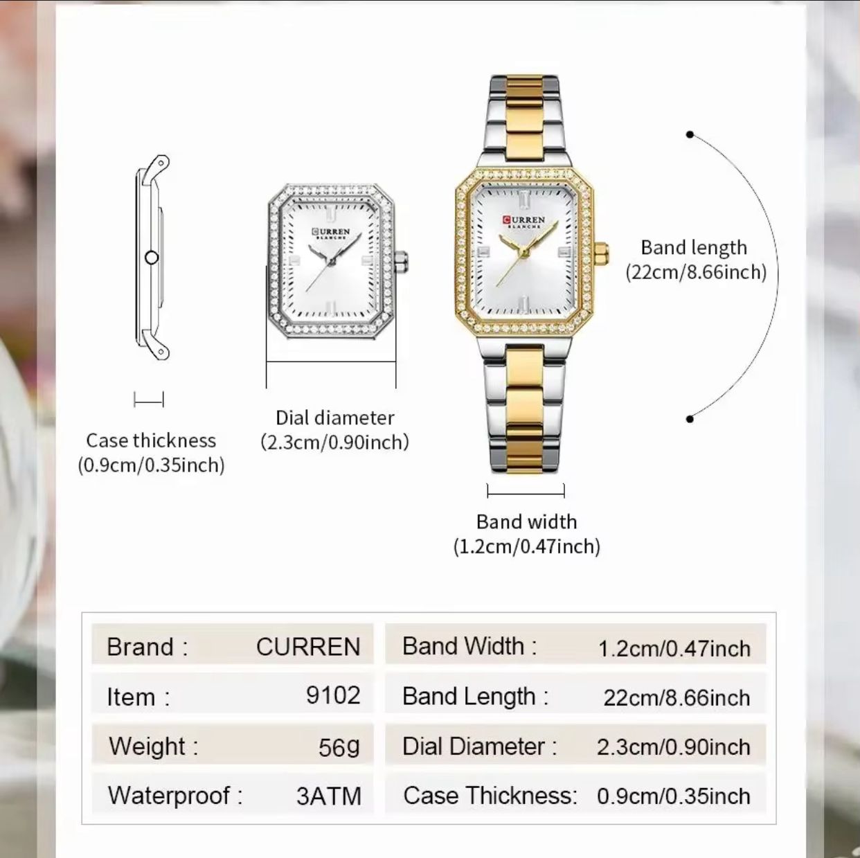 CURREN Women’s Two-Tone Gold Silver Watch – Elegant Rectangular Dial Fashion Wristwatch - Image 8