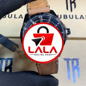 TUBULAR Men’s Quartz Watch – Black Dial Brown Leather Strap with Date