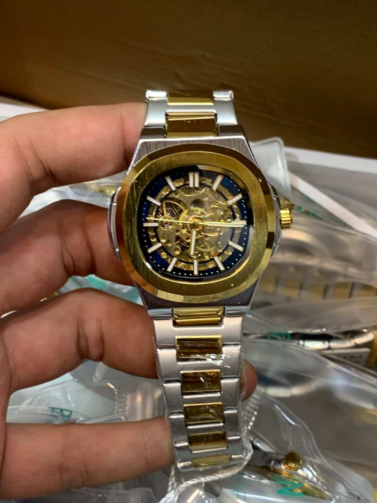 Men’s Luxury Skeleton Watch – Gold & Silver Two-Tone Automatic Style Wrist Watch - Image 6