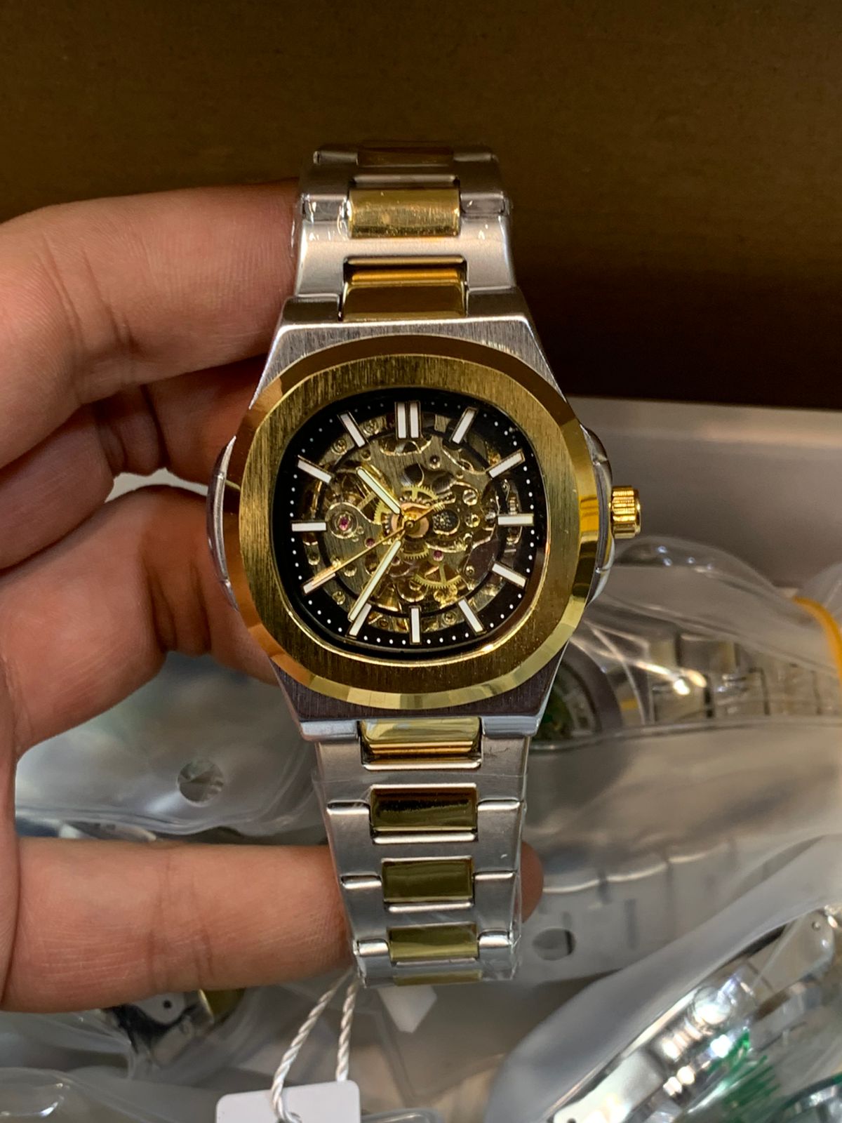 Men’s Luxury Skeleton Watch – Gold & Silver Two-Tone Automatic Style Wrist Watch - Image 9